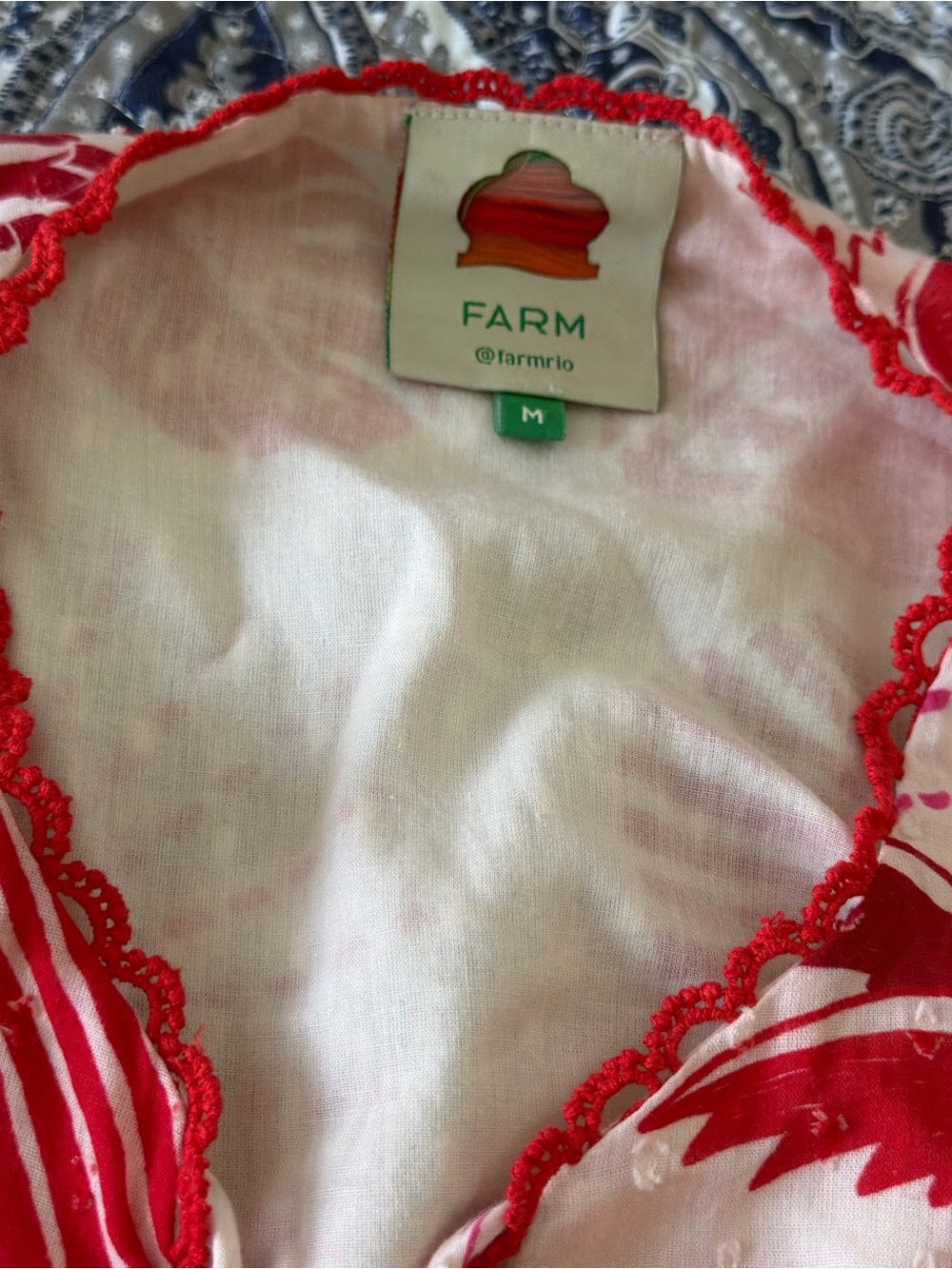 FARM Rio Red Pink Tropical Open Back Puff Sleeve Mini Dress M - Picture 6 of 12